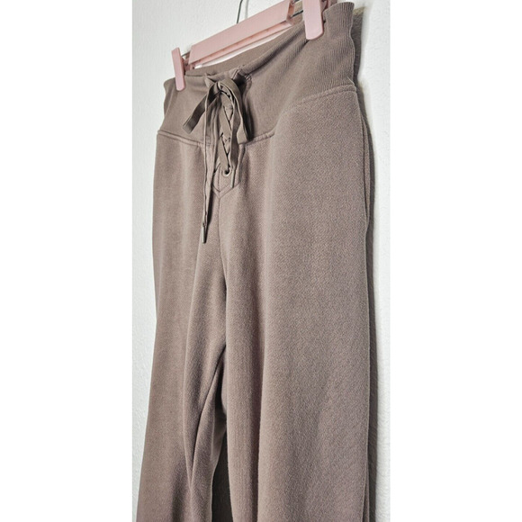 Victorias Secret Womens Jogger Pants Small Tan Lace Up Fleece High Rise Lounge - Picture 3 of 9